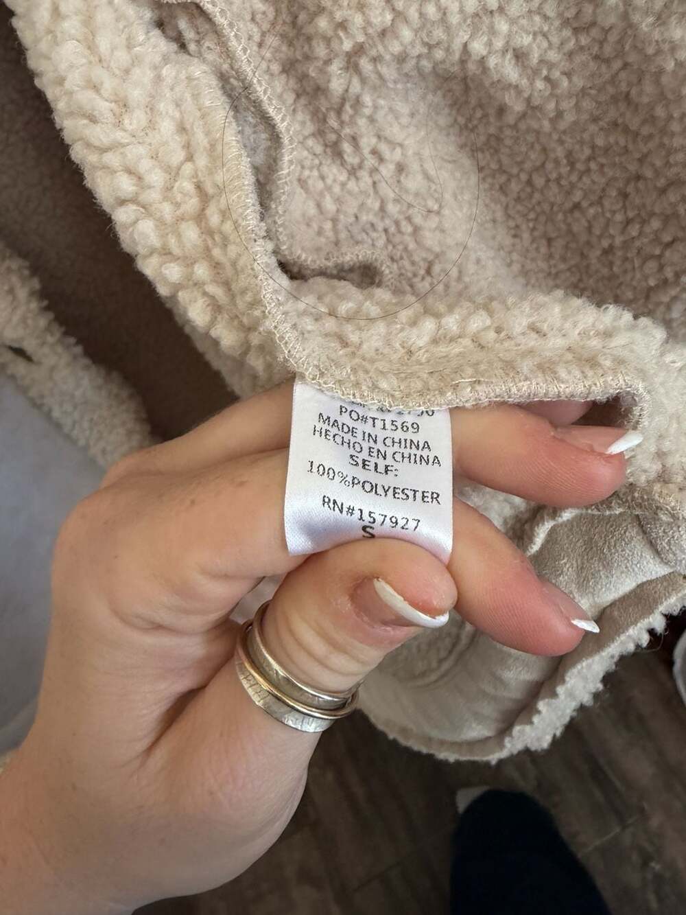 12th Tribe Sherpa Suede Faux Fur Button Down Shacket Jacket Cream Small - Picture 6 of 10